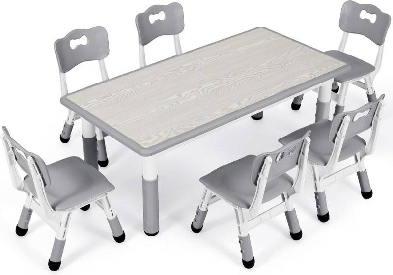 TLGREEN Kindertisch mit 6 Stühlen, Kindertischgruppe Höhenverstellbar, Kinder Tisch Stuhl Set von TLGREEN