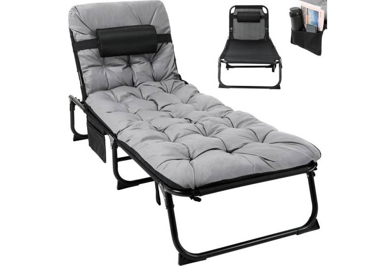 TLGREEN Klappbett Gästebett,Gartenliege,XL Sonnenliege,5-stufig Verstellbar Liegestuhl, (190 * 68 * 31 cm Klappbar mit Auflage Wasserdicht, Campingliege, 1-St) für Balkon, bis 150kg von TLGREEN