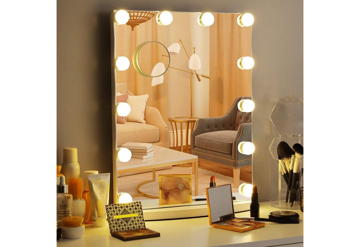 TLGREEN Kosmetikspiegel mit beleuchtung,12 LED Tischspiegel,40 x 50 cm Hollywood Spiegel (Satz), mit 3 Einstellbare Leuchten,10 x Vergrößerungsspiegel von TLGREEN
