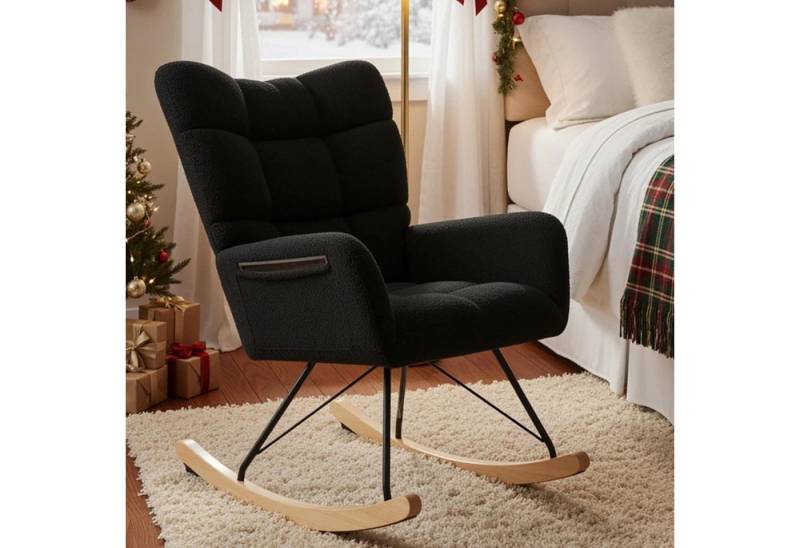 TLGREEN Schaukelstuhl wohnzimmer,Schaukelsessel mit Armlehne, (Teddystoff Gepolsterter, Holzkufen und Metallbeinen), für Wohnzimmer, Kinderzimmer, Schlafzimmer, Bis 136 kg Belastbar von TLGREEN