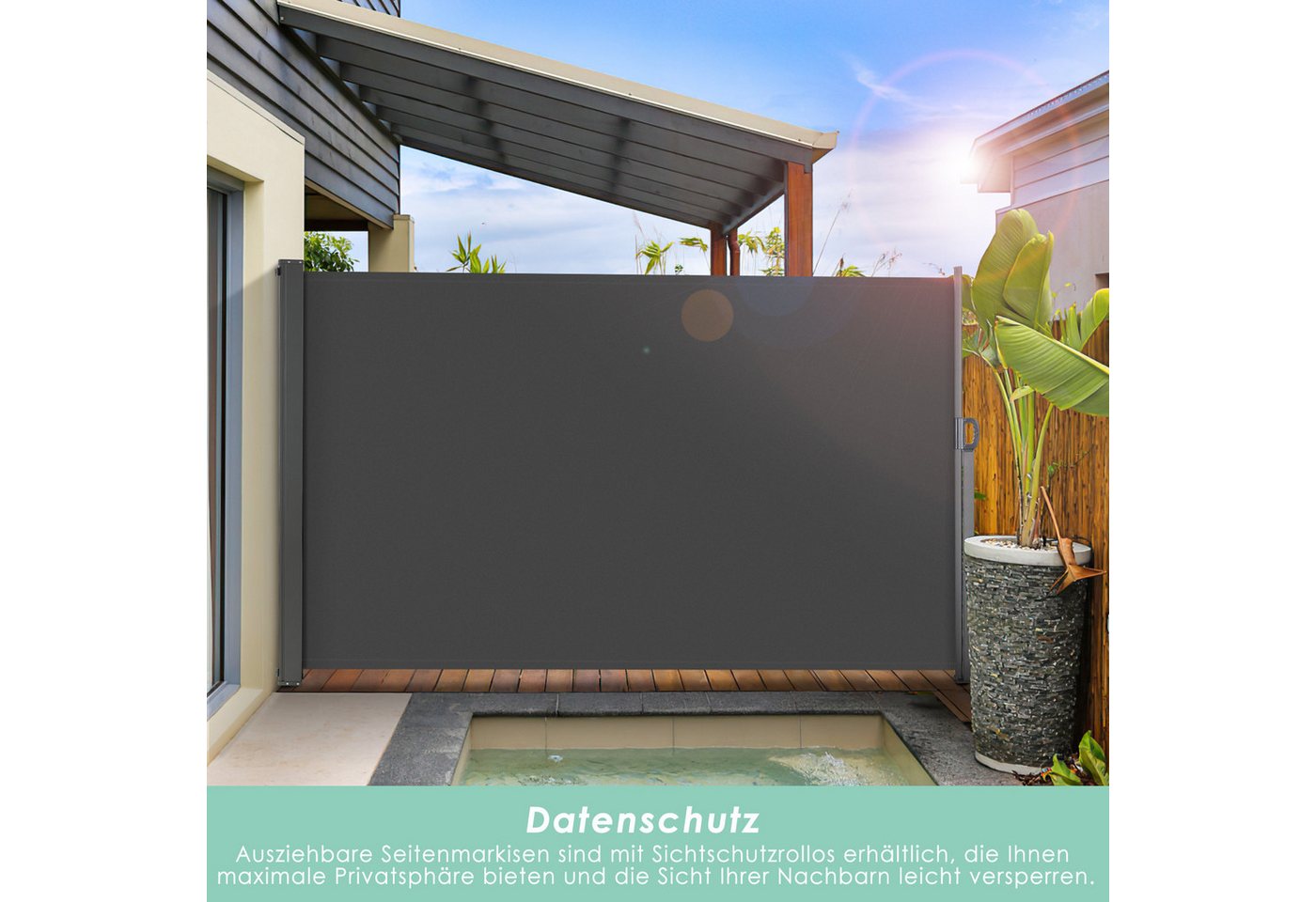 TLGREEN Seitenmarkise 300x160cm,Seitenwandmarkise Ausziehbar, Sichtschutz,Wasserdicht von TLGREEN