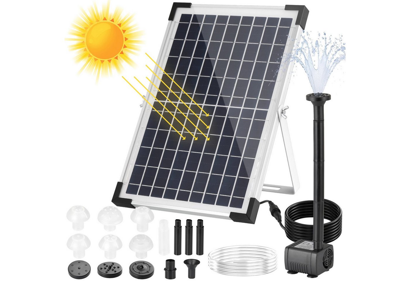 TLGREEN Solarpumpe Solar Teichpumpe, (500L/h Solar Springbrunnen,Solar Brunnenpumpen mit 1M Wasserleitung DIY, 9 Düsen, 3,25M Kabellänge, Solar Wasserpumpe), für Garten Teich Brunnen Wasserfall Pool von TLGREEN