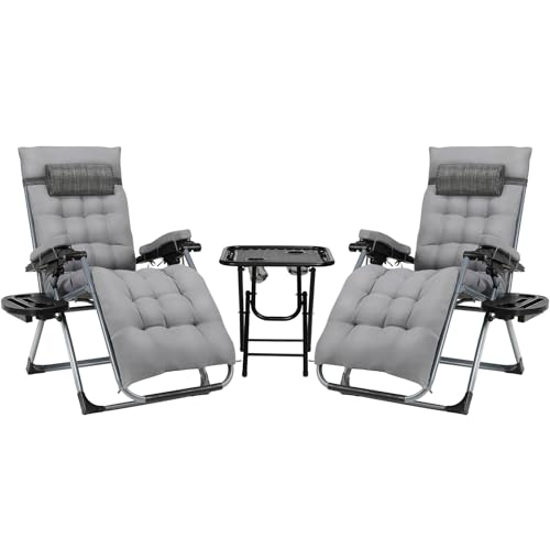TLGREEN Sonnenliege 3er Set, Gartenliege, Liegestuhl klappbar(2 Liegestühle + Tisch), Abnehmbares Sitzkissen, Verstellbare Rückenlehne, Nackenkissen und Getränkehalter, für Pool Garten Terrasse von TLGREEN