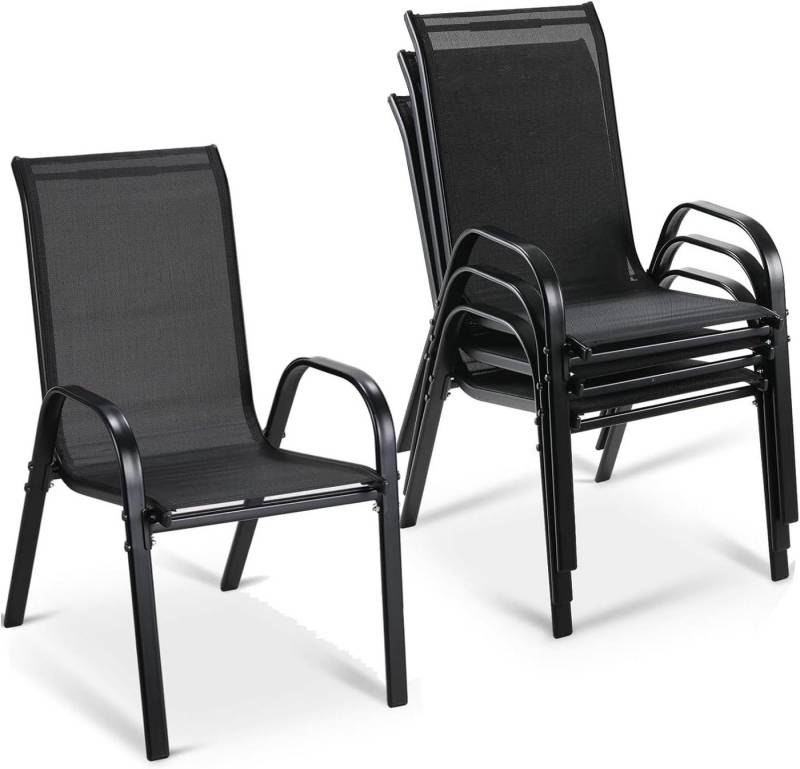 TLGREEN Stapelstuhl 4er Set Gartenstühle Stapelstuhl,Camping Stapelbar Hochlehner, (Terrassenstuhl Textilene Stahlgestell für Gärten Innenhöfe Balkone Restaurants, 4 St), 150 kg Belastbar 54 x 69 x 93cm von TLGREEN