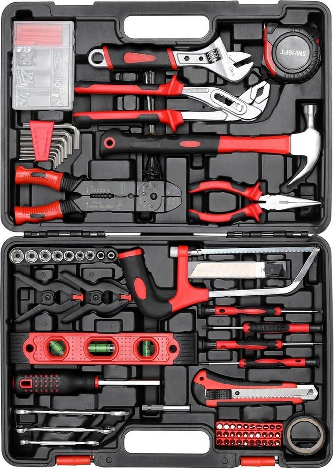 TLGREEN Werkzeugset 218-teiliger Werkzeugsatz,Premium-werkzeugkoffer, (inkl. Säge, Steckschlüsseln & verstellbaren Schlüsseln), für tägliche Reparaturen und Heimwerker von TLGREEN