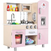 Tlgreen - Kinderküche aus Holz, Spielzeugküche, 81x74x30 cm, mit simulierten Licht- und Soundeffekten, ausgestattet mit Küchenzubehör(rosa) von TLGREEN