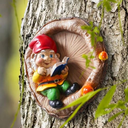 TLHWIN Gartenzwerg Harzstatue Baumschmuck, Miniaturstatuendekoration. Niedliche Figur Statue Gartenzubehör für Innen & Außen. Zwerg und Fenster kreative Kunstwerke (Buch) von TLHWIN
