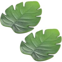 12 StüCk Tropische KüNstliche PalmbläTter EVA Untersetzer Tasse SchüSsel Pad Matte Kaffee Tee Tasse Matten Untersetzer Hawaii Thema Party -GrüN von TLILY