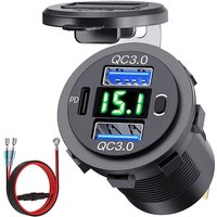 Tlily - 12-V-USB-Steckdose, Dual-Schnellladung mit Voltmeter und Netzschalter, Multifunktions-USB-Ladeadapter für Auto-Marine- von TLILY