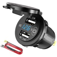 12V USB Steckdose, Wasserdicht / 24V 24W 4.8ein Dual Laden Buchse Steckdosen Adapter mit LED Voltmeter Schalter von TLILY
