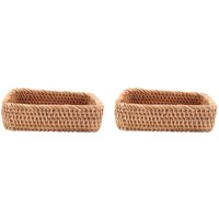 2X Hand Gewebte Rechteckige Rattan Weiden Korb Obst Tee Snack Brot Picknick Kosmetik Aufbewahrungs Box S von TLILY