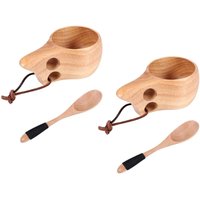 2er-Pack Kuksa-Holzbecher im nordischen Stil, tragbarer Outdoor-Campingbecher mit Löffel von TLILY