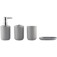 4-teiliges Badezimmer-Zubehörset aus Kunststoff, Badezimmer-WC-Bürsten-Zubehörset mit Zahnbürstenhalter, Zahnputzbecher (grau) von TLILY