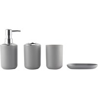 4-teiliges Badezimmer-Zubehörset aus Kunststoff, Badezimmer-WC-Bürsten-Zubehörset mit Zahnbürstenhalter, Zahnputzbecher (grau) von TLILY