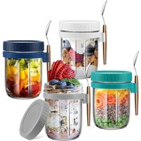 4er-Pack Overnight-Oats-Behälter mit Deckel und Löffel, 12-oz-Einmachgläser aus Glas, luftdichter Haferflockenbehälter von TLILY
