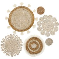 6PCS Boho Wand Korb Decor Set Woven Rattan Flache Körbe Hängen Handgemachte Quasten Blume von TLILY