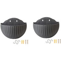 Großer halbrunder Blumentopf aus Rattan-Imitat im europäischen Stil zur Wandmontage, fauler Blumentopf, Grau von TLILY