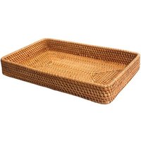 Handgewebter Aufbewahrungskorb, Rattan-Aufbewahrungstablett, Weidenkörbe, Brot, Obst, Lebensmittel, Frühstücksbox, Heimdekoration, 36 x 23 x 5 cm von TLILY