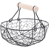 Holzgriff Metall Retro Korb Tragbare Multifunktions GemüSe Obst Ei Lebensmittel Praktische Ablagekorb Organizer Schwarz von TLILY