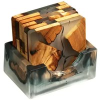 Holzuntersetzer-Set mit Epoxidharz - Moderne Untersetzer mit Halter für Getränke, Inkl. 6 Untersetzer und Halter von TLILY