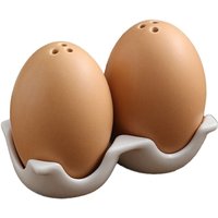 Keramik-Salz- und Pfefferstreuer-Set, Braune Mini-Ei-Shaker mit HaltestäNder im Karton-Design von TLILY