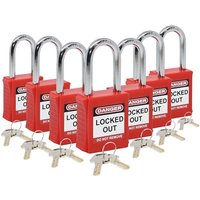 Tlily - Lockout-Tagout-Schloss-Set – 7 rote LotoLocks, Vorhängeschloss mit unterschiedlichen Schlüsseln, inklusive 2 Messingschlüsseln von TLILY