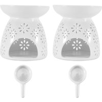 Teelichthalter aus Keramik, Ölbrenner, ätherisches Öl, Weihrauch, Aromadiffusor, Ofen, Heimdekoration, romantisch, weiß, 2er-Set – Blumenmuster Teelichthalter aus Keramik, Ölbrenner, ätherisches Öl, Weihrauch, Aromadiffusor, Ofen, Heimdekoration, romantisch, weiß, 2er-Set – Blumenmuster von TLILY