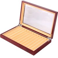 Tlily - 12 Grid Holz Stift Display Fall Lagerung Luxus Brunnen Transparent Fenster Box-Sammlung Organizer Rot von TLILY
