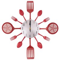 16 GroßE KüChenwanduhren mit LöFfeln und Gabeln, 3D Geschirr Wanduhr, Raumdekoration (Rot) von TLILY