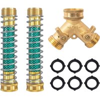 2-Wege-Schlauchverteiler, 3/4-Zoll-Y-Verteiler aus Messing mit PCS-Gartenverlängerungs-Spiralfederschutz von TLILY