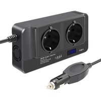 Tlily - 200W Auto-Wechselrichter, Spannungswandler 12V auf 220V mit Smart Time Display lcd, 2 Steckdosen und 4 USB-AutoladegeräTen (EU-Stecker) von TLILY