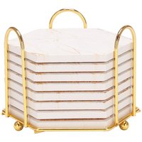 Tlily - 8 StüCk Untersetzer für Saug FäHige GeträNke mit Halter Marmor Design Keramik Set Super FäHiges HeißEs und Kaltes GeträNk von TLILY