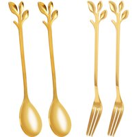 Tlily - Geschirr Gold Blatt - Kaffee , 4Er Pack (2 2 Gabeln) Kleiner Demitasse Espresso Und Vorspeise Dessert Set, 4.7 Tee Set von TLILY