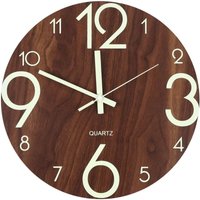 Tlily - Leuchtende Wanduhr, 12 Zoll, geräuschlos, nicht tickend, aus Holz, Küchenuhr mit Nachtlicht für drinnen und draußen, Wohnzimmer, Tlily - Leuchtende Wanduhr, 12 Zoll, geräuschlos, nicht tickend, aus Holz, Küchenuhr mit Nachtlicht für drinnen und draußen, Wohnzimmer, von TLILY