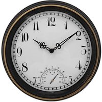 Wasserdichte Outdoor-Wanduhr mit Thermometer IP44 Vintage Runde Gartendekoruhr 12 Outdoor-Uhr von TLILY