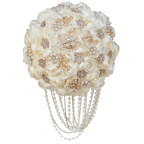 Brautjungfernsträuße Braut-Hochzeitsstrauß, Strass-Perlenkette, Brautjungfern-Hochzeit Bouquet Deko(Weiß) von TLMDXTEU