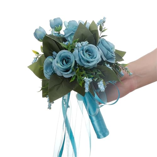 Brautjungfernsträuße Brautstrauß, Seidenstrauß, Hochzeits-Requisiten, Hochzeitszubehör Bouquet Deko(Blau) von TLMDXTEU