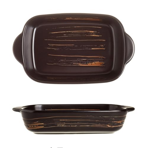 TLMDXTEU Keramik-Auflaufform 9,5 Zoll Doppelgriff Backform Home Creative Salatteller(Black) von TLMDXTEU