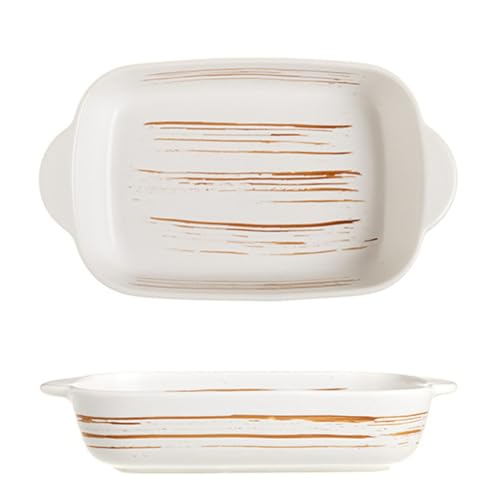 TLMDXTEU Keramik-Auflaufform 9,5 Zoll Doppelgriff Backform Home Creative Salatteller(Weiß) von TLMDXTEU