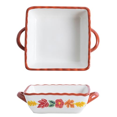 TLMDXTEU Keramik-Auflaufform Backblech Haushalt Keramik Backen Käse Reis Schüssel Platte(20.1x15.5x5cm) von TLMDXTEU