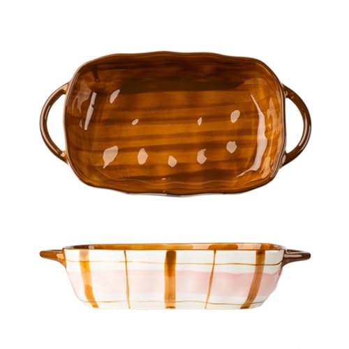 TLMDXTEU Keramik-Auflaufform Keramik Doppel Griff Käse Gebacken Reis Backform Haushalt(23.5x12.5x5cm) von TLMDXTEU