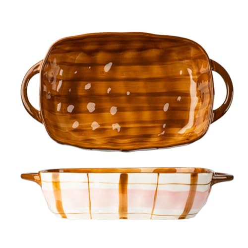 TLMDXTEU Keramik-Auflaufform Keramik Doppel Griff Käse Gebacken Reis Backform Haushalt(33x18.5x7cm) von TLMDXTEU