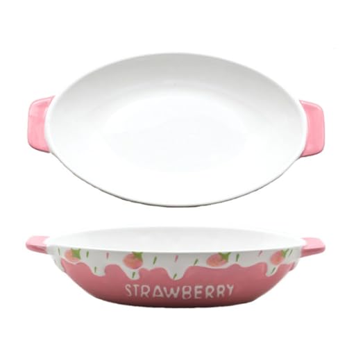 TLMDXTEU Keramik-Auflaufform Kreative ovale Backform Salatteller Keramik Backform Teller(Rosa) von TLMDXTEU