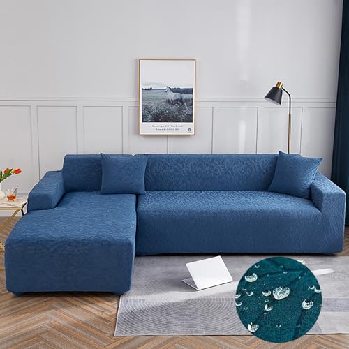 TLMQYXZE Wasserabweisend Sofabezug Ecksofa L Form Sofa Überwürfe Stretch Sofabezug, Rechts Oder Links Mit Kissenbezügen Waschbar Universal-Couchbezug, Sofa Cover L Shape(Blue,90CM-140CM) von TLMQYXZE