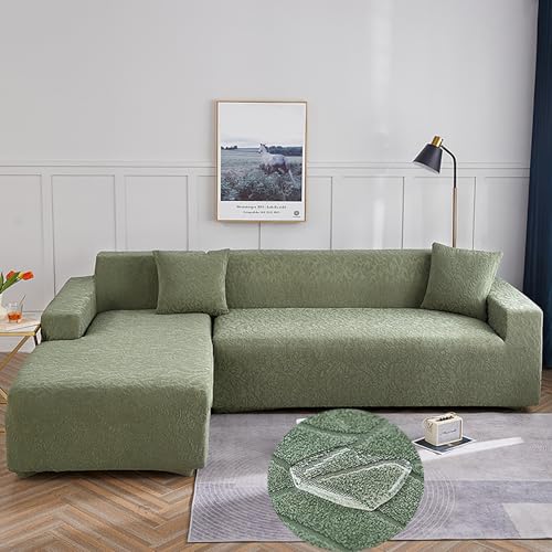 TLMQYXZE Wasserabweisend Sofabezug Ecksofa L Form Sofa Überwürfe Stretch Sofabezug, Rechts Oder Links Mit Kissenbezügen Waschbar Universal-Couchbezug, Sofa Cover L Shape(Green,90CM-140CM) von TLMQYXZE
