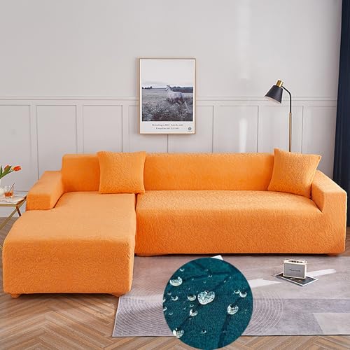 TLMQYXZE Wasserabweisend Sofabezug Ecksofa L Form Sofa Überwürfe Stretch Sofabezug, Rechts Oder Links Mit Kissenbezügen Waschbar Universal-Couchbezug, Sofa Cover L Shape(Orange,145CM-185CM) von TLMQYXZE