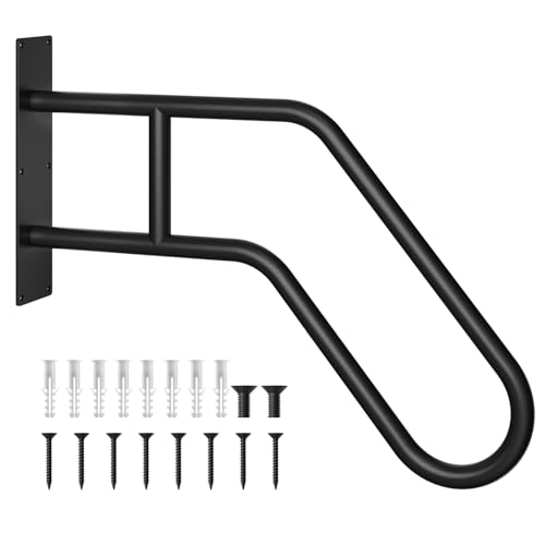 Handlauf für Treppe, Rampe mit 1 bis 3 Stufen, Sicherheitsgriff in U-Form, geeignet für Garagen, Veranden und Personen mit eingeschränkter Mobilität (64 cm lang, Rohrdurchmesser 2,5 cm, schwarz) von TLPEMN