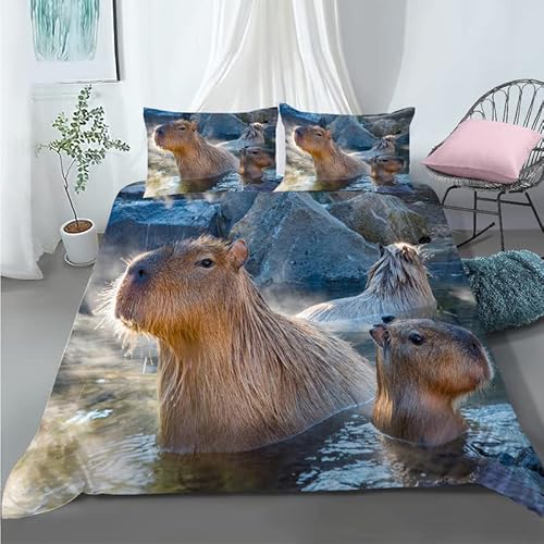 BettwäSche 135x200 Kinder Braune Capybara 110g/㎡ Microfaser BettwäSche Kinder Mit Reißverschluss Bettbezug 135 X 200 + 2 Kissenbezug 80x80 Deko Schlafzimmer von TLPUIKY