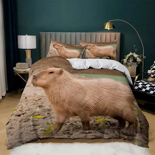 BettwäSche 135x200 Kinder Capybara 110g/㎡ Microfaser BettwäSche Kinder Mit Reißverschluss Bettbezug 135 X 200 + 2 Kissenbezug 80x80 Deko Schlafzimmer von TLPUIKY