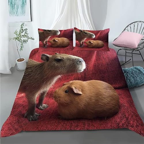 BettwäSche 135x200 Kinder Rote Capybara 110g/㎡ Microfaser BettwäSche Kinder Mit Reißverschluss Bettbezug 135 X 200 + 2 Kissenbezug 80x80 Deko Schlafzimmer von TLPUIKY